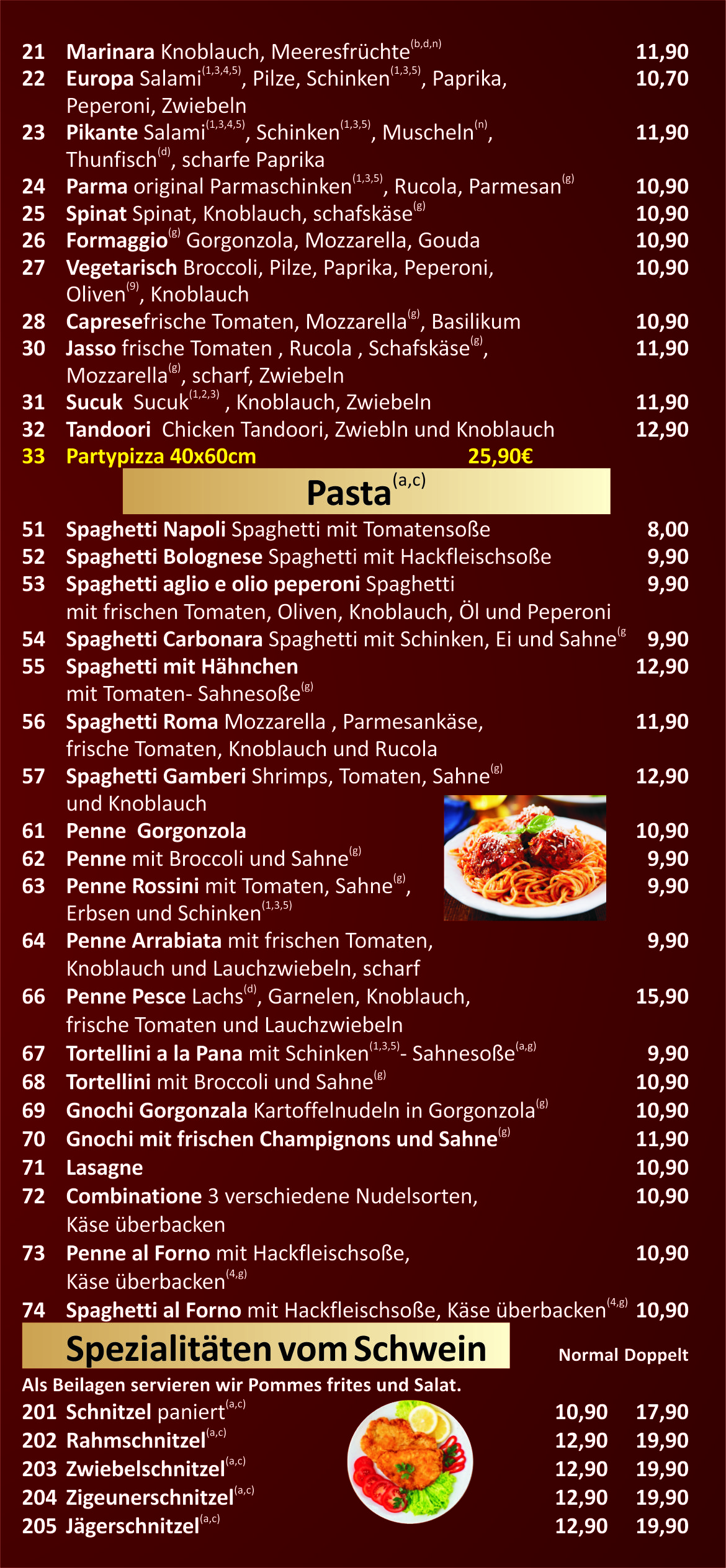 hotel menu