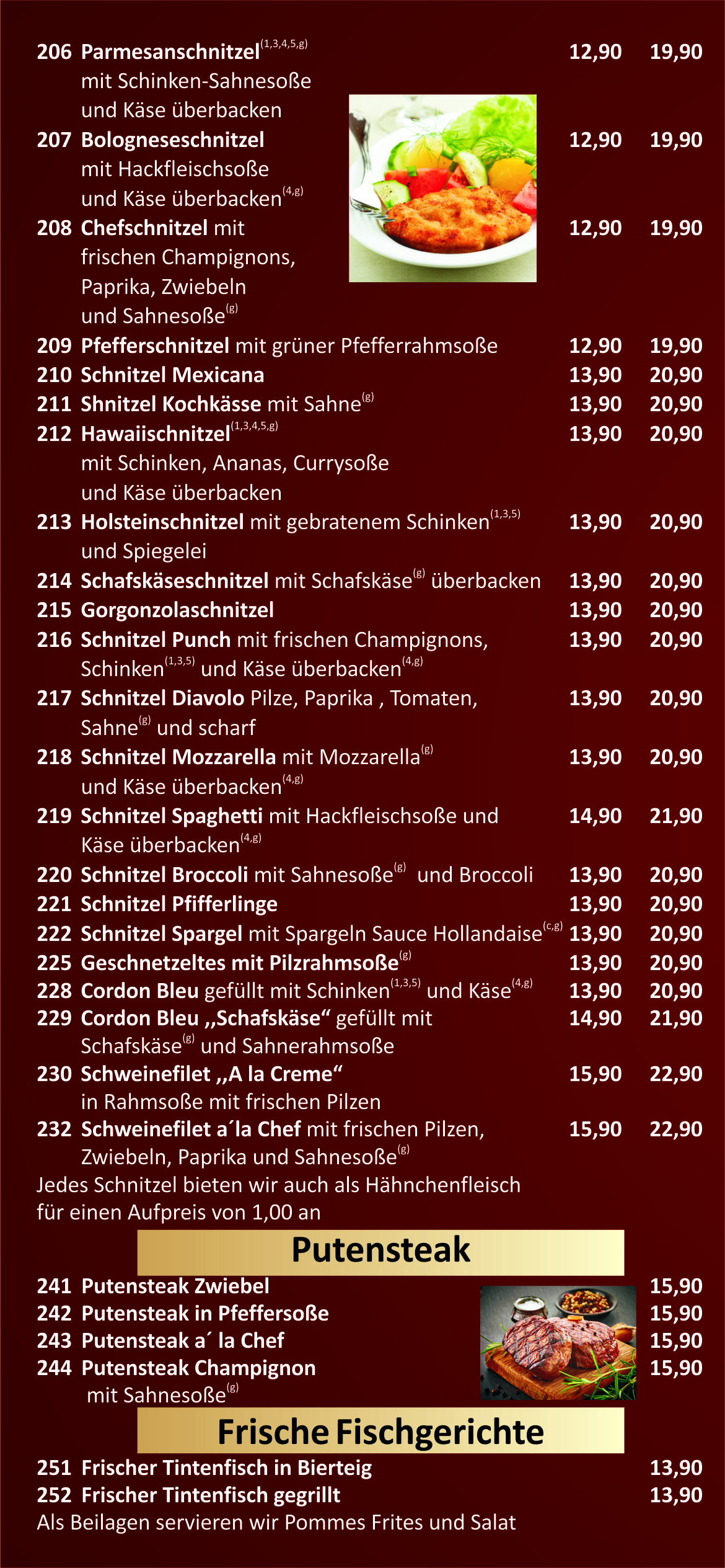 hotel menu